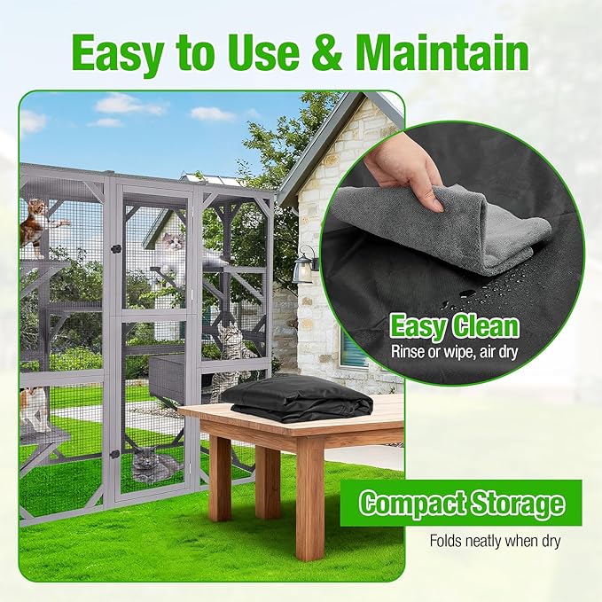 Kingling Outdoor Cat House Cover Fits for Aivituvin Large Cat Houses & Condos, Universal Catio Cover Waterproof & Dustproof Pet Enclosure Cover for Cat, Bird & Rabbit(Cover Only)- 75"L x 42"W x 75"H