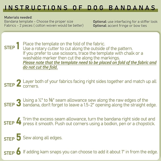 5Pcs Plastic Reversible Tie On Curved Dog Bandana Cutting Templates Set for Snap On Dog/Cat/Pet Neck Clothing, DIY Craft Ruler for Sewing Quilting Scarf for Small/Medium/Large Pets, Green