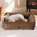 Bedsure ComfyFleece™ Washable Dog Bed for Medium Dogs - Cute Furry Puppy Beds, Rectangle Orthopedic Corduroy Fleece Pet Beds with Removable Zipper Cover, 30x24x8inches, Camel Brown