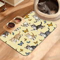 Dog Bowl Mat,Cute Cats Pet Feeding Mat for Floors Waterproof,Butterfly Absorbent Dogs Placemat for Food and Water Quick Dry Pet Cat Feeding Mats with Non Slip Bottom 16" x 24"