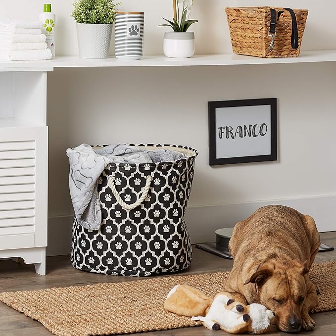 Bone Dry 6192 Pet Storage Collection Lattice Paw Print, Large Round, Black