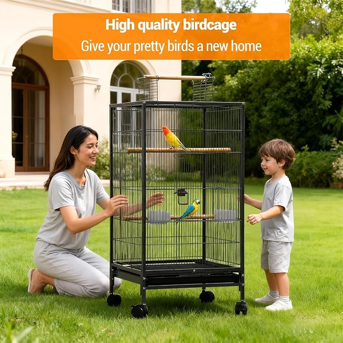 GarveeHome Small Bird Cage with Wheels, Parakeet Cage, Bird Carrier for Parakeets, Canaries, Lovebirds, Small Quaker, Cockatiels, Budgie, Green Cheek (40in)