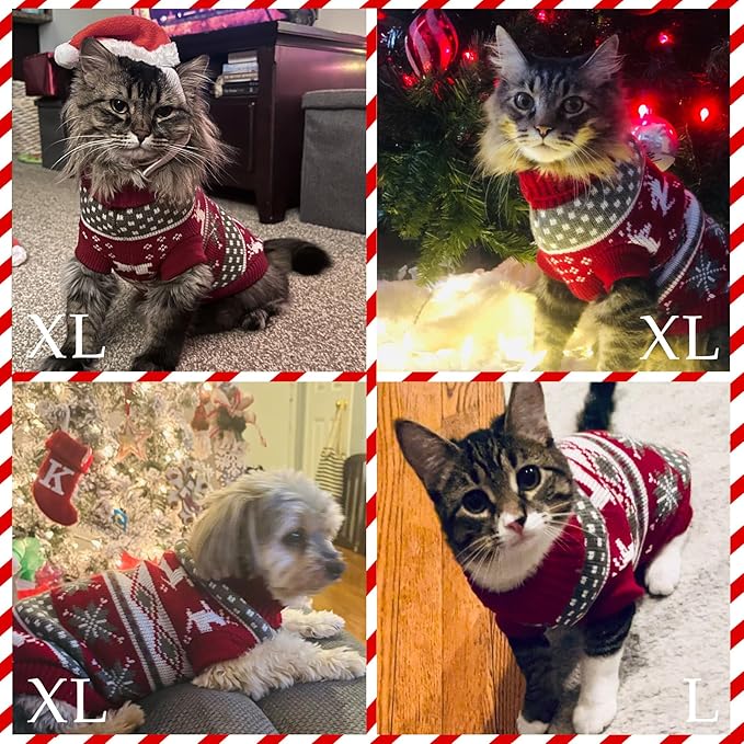 Dog Christmas Sweater Pet Winter Warm Coat Pajamas Small Dog Sweaters Reindeer Snowflake Christmas Sweater for Large Cats Small Dogs (Reindeer, XL)