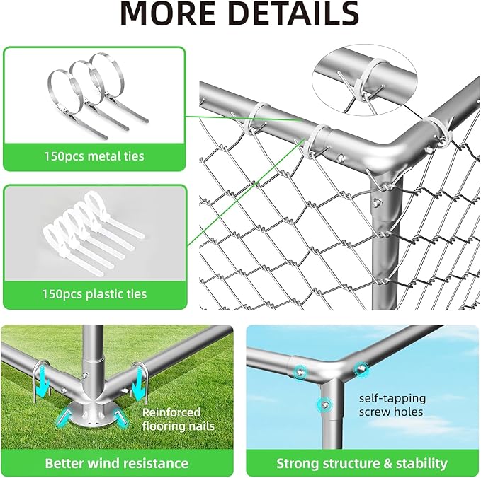10'x10' Large Outdoor Dog Kennel, Heavy Duty Dog Enclosure with Roof, Weather Resistant Cover and Security Lock(124"x124")