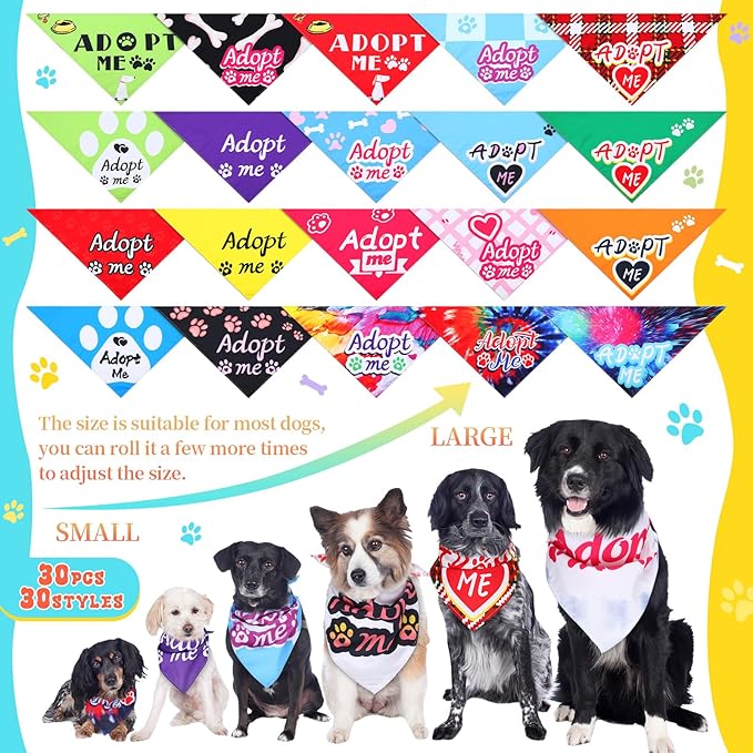 30 Pcs Adopt Me Dog Bandanas Bulk Pet Bibs Colorful Triangle Scarf Pet Adopt Me Bandanas for Medium Large Dogs Birthday Adoption Grooming Costume Decor