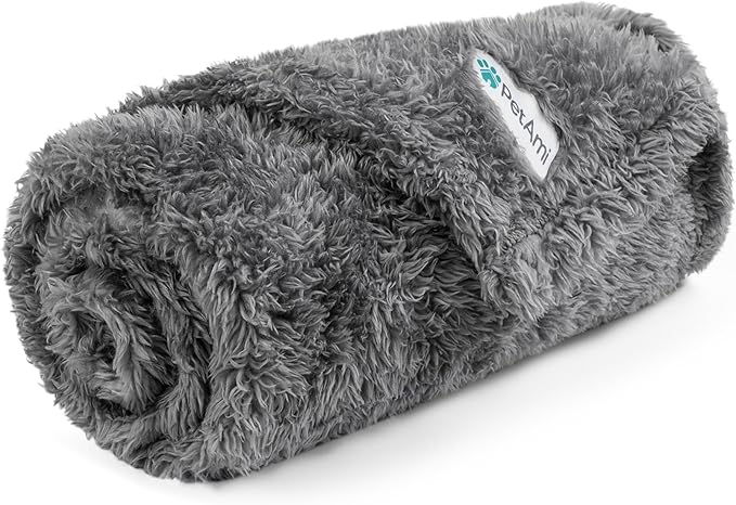 PetAmi Dog Blanket for Small Dogs Grey, Fluffy Soft Puppy Blanket, Sherpa Fleece Cat Blanket for Kitten Doggie, Calming Pet Blanket Throw for Couch Sofa Bed Washable, Small 24x32