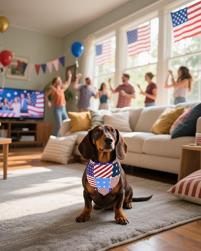 PET SHOW 50 Pack 4th of July Dog Bandanas Bulk Washable American Flag Dog Patriotic Scarves for Small Medium Dogs Puppy Star&Stripe Triangle Bibs Kerchief Set Cats Pet Girl Boy Grooming Accessories