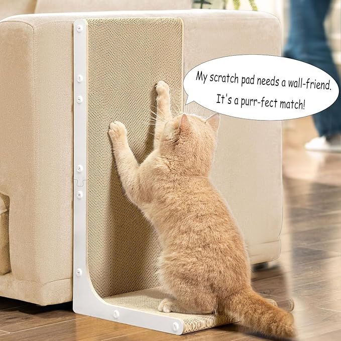Cardboard Cat Scratcher,23 Inch L Shape Scratch Pad Wall Mounted,Vertical Scratching Board, Durable Cardboard to Protect Furniture for Indoor Cats,White Large