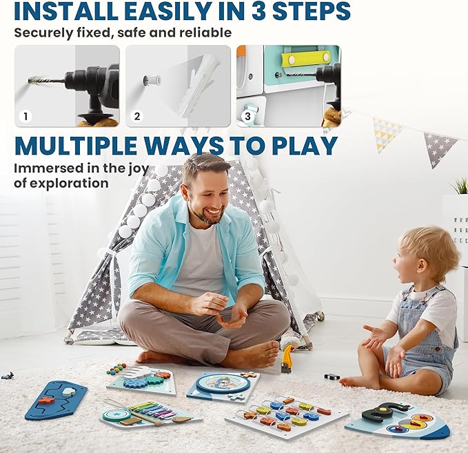 BlueWood Wooden Wall Busy Board Panels, Toddler Learning Activity Center, Montessori Philosophy Sensory, Educational Toys, Conducive to All-Round Development - Aircraft