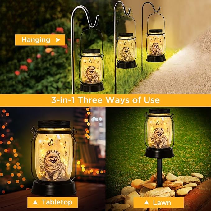 kyoryuger Pomeranian Gifts for Women/Men Pomeranian Solar Lanterns Dog Mom Birthday Dog Lovers Lantern Pet Loss Pet Memorial Lights Solar Garden Decoration for Yard, Patio,Backyard,Porch Torches