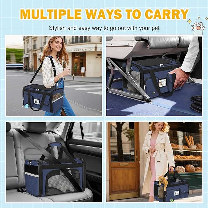 HUANLANG Cat Carrier Airline Approved,Soft-Sided Dog Carriers for Small Dogs Medium Cats,Pet Travel Carrier Up to 20 Lbs,Collapsible Cat Bag