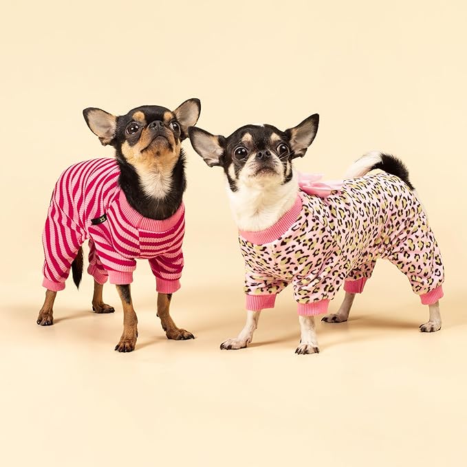 Fitwarm Leopard Dog Pajamas, Fleece Dog Clothes for Small Dogs Girl with Legs, Pet Onesie, Cat Outfit, Pink, XXL