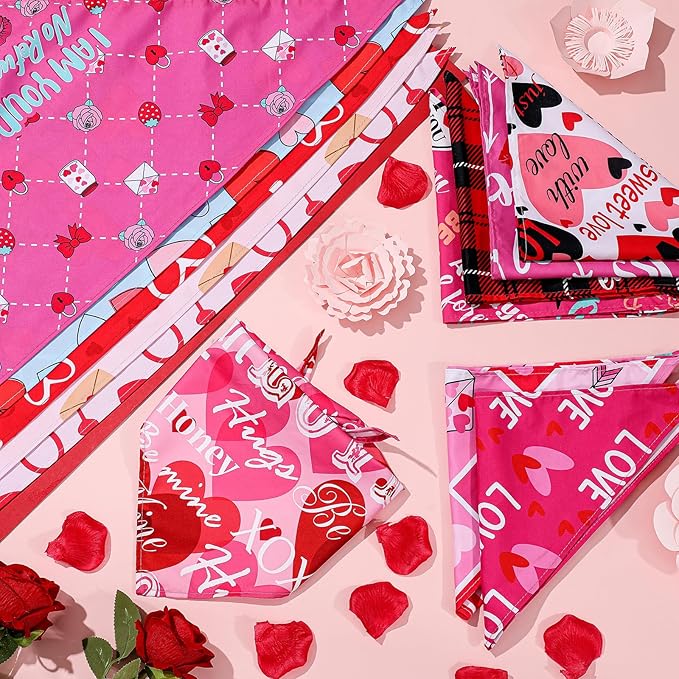 Chunful 50 Pcs Valentine's Day Dog Bandana Bulk with Sayings Pet Triangle Scarf Bibs Washable Puppy Kerchief Adjustable Grooming Supplies for Small Medium Large Dog Cat Accessory