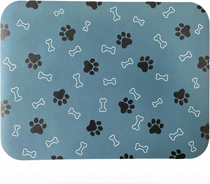 Pet Cat Dog Food Mat Non Slip Mat for Dog Water Bowl Mat Quick Dry Absorbent Cat Feeding Mat, 24 * 16.9 in, Blue