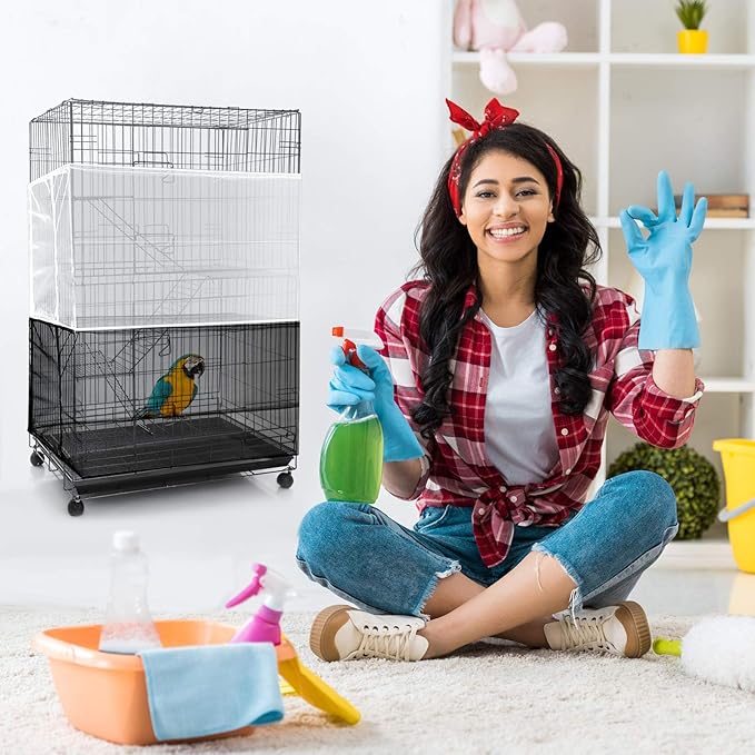 Shappy Large Bird Cage Seed Catcher,Bird Cage Cover Net Skirt Guard,Adjustable Soft Airy Mesh Net for Parrot Parakeet Macaw(118 x 15 Inch/ 300 x 37 cm,White)