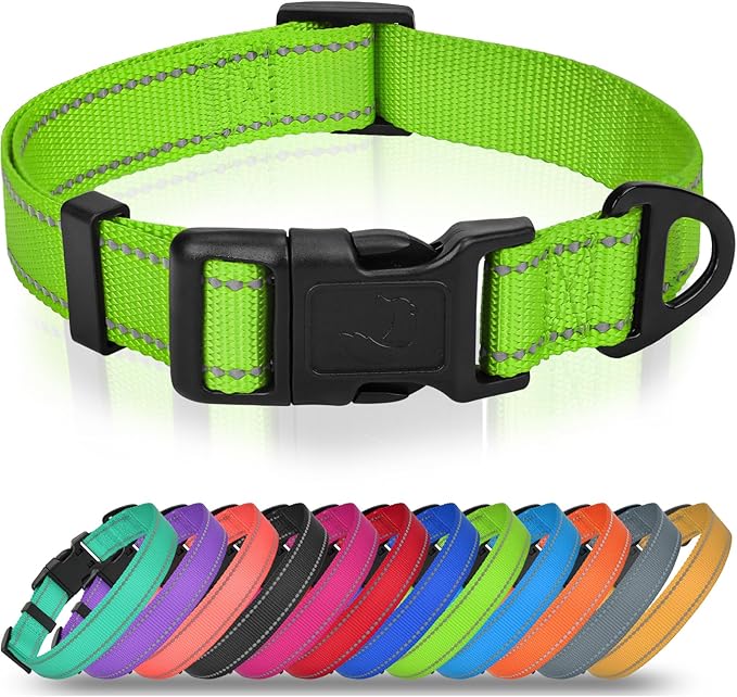Joytale Large Dog Collar, Reflective and Adjustable Nylon Pet Collar with Quick-Release Buckle for Large Dogs, Green, L