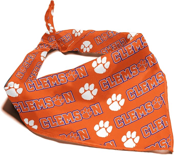 Clemson Tigers Officially Licensed Bandana for Dogs and Cats | Fits Pets Great Gift Idea | Easy-to-Tie (Large, 28"