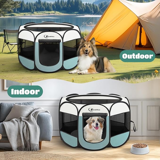 Large Dog Cat Playpen, Puppy Pet Playpen Indoor for Dog Crate Tent Cage Outdoor, Portable Pop Up Dogs Enclosure Kennel with Carrying Case for Dogs/Cats/Rabbits, Grey