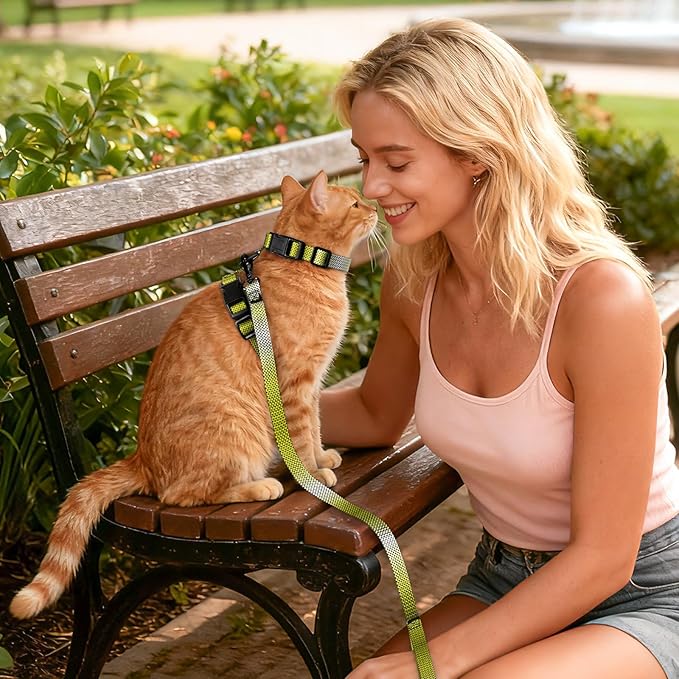 Cat Harness and Leash Set, 3-in-1 Escape Proof Adjustable, Comfortable Soft Lightweight, Safe, Easy to Wear, Walking Travel Kitten Harness for Small Medium Large Cats (Yellow)
