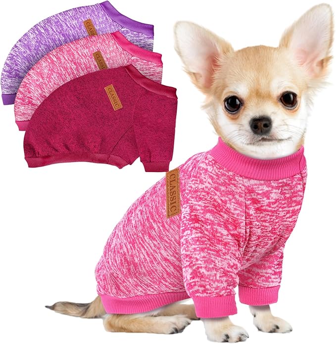3 Pack Dog Sweaters for Small Dogs Girl Boy Winter Fleece Clothes Warm Soft Dog Sweatshirt Outfit for Dogs Cats Pet Apparel