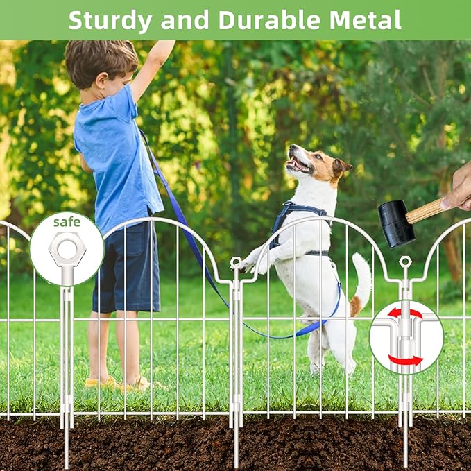 30 Pack White Decorative Garden Fence, 17in x33ft Garden Fencing Animal Barrier for Dogs, Rustproof Metal Fence Panels with Ground Stake, Arched Flower Bed Edging Borders for Yard & Patio