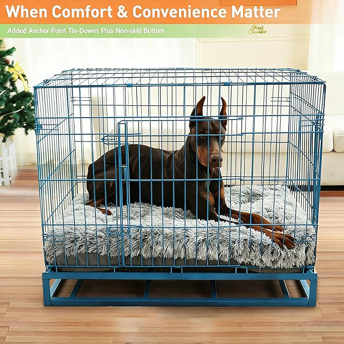 KISYYO Premium Washable Orthopedic Dog Bed – 41" Extra Large Crate Mat with Non-Slip Base, Plush Support for Pets Up to 90 lbs, Grey