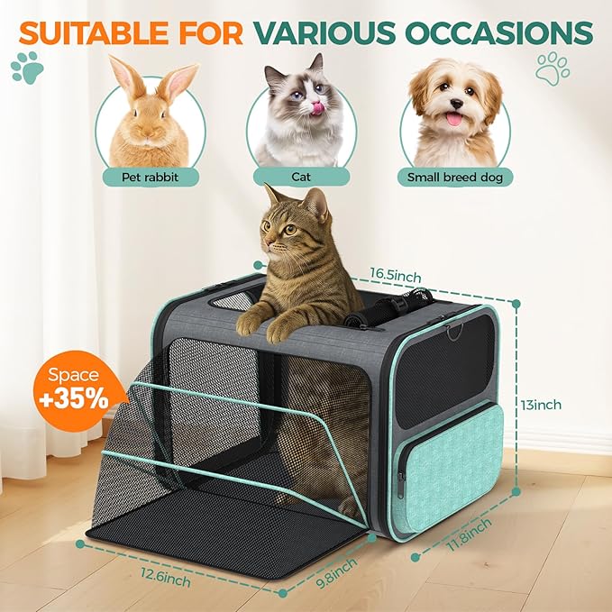 Cat Carrier for Airline Approved: Soft-Sided Cat Carrier Expandable for Small Dogs up to 15LBS - Pet Travel Bag for TSA Approved - Breathable for Airplane Camping Outdoor