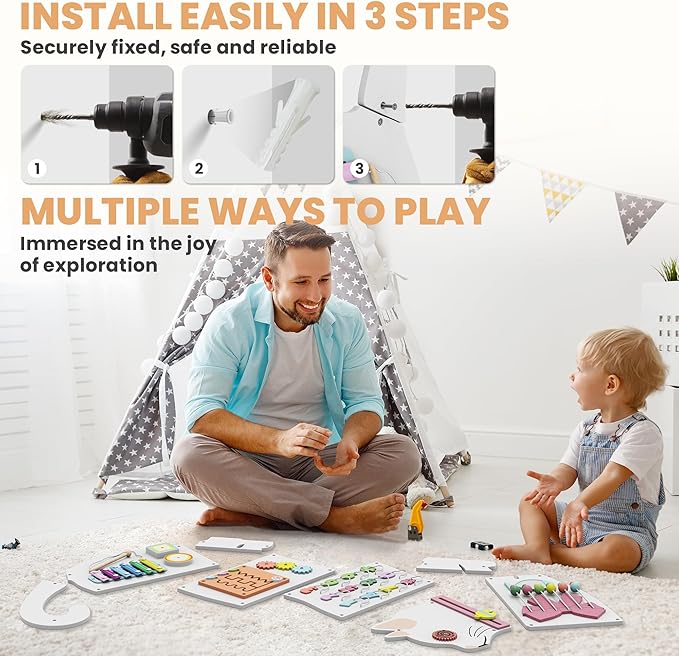 BlueWood Wooden Wall Busy Board Panels, Toddler Learning Activity Center, Montessori Philosophy Sensory, Educational Toys, Conducive to All-Round Development - Cat