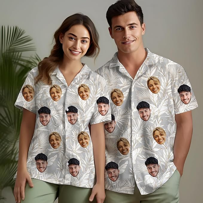 Custom Hawaiian Shirt with Face Photo Picture for Men Women Kids Youth Adult, Tropical Personalized Hawaiian Shirts Gift