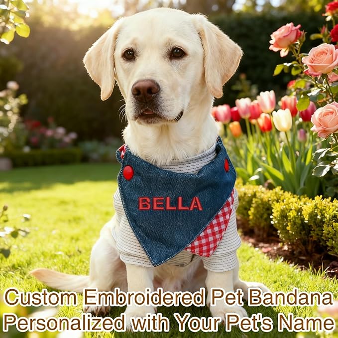Custom Embroidered Dog Bandana Personalized with Name Adjustable Triangle Neckwear Scarf for Dogs and Cats Washable Polyester Pet Accessories Gift for Pet Lovers