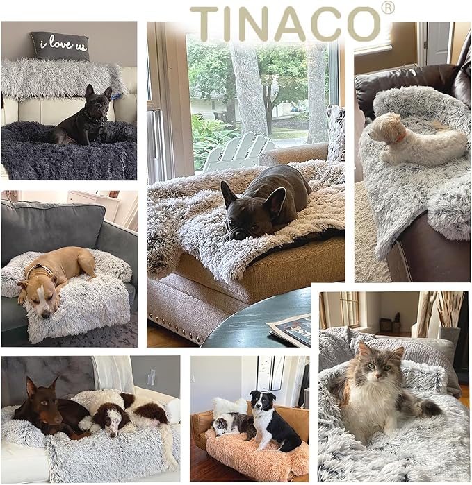 Calming Dogs/Cats Bed Mats, Dog Pad Washable Removable Couch Cover, Plush Long Fur Mat for Pets, Waterproof Lining, Perfect for Small, Medium and Large Dogs and Cats (Gradient Brown, 45"x37")