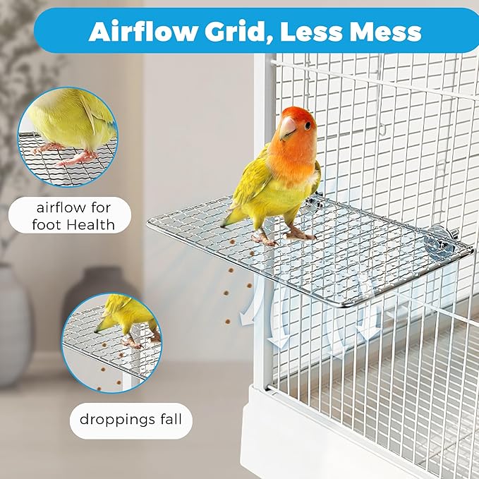 2pcs Stainless Steel Bird Perches for Cage, Open-Grid Easy Clean Parrot Perch Stand, Claw-Friendly Grip Parakeet Perches Shelves, Flat Bird Platform Perch for Cockatiel, Conure, Budgie, Quaker