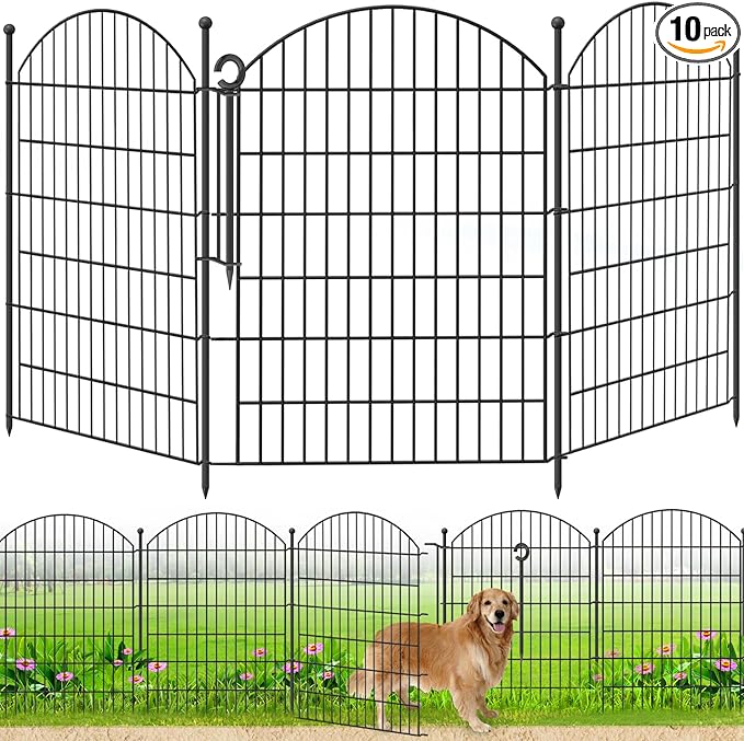 Decorative Garden Fence 40in (H) x 30in (W), 10 Pack No Dig Fence Animal Barrier for Dog with Lock, Arched Flower Bed Edging, Wire Border Panel Fencing for Yard Patio Outdoor Decor