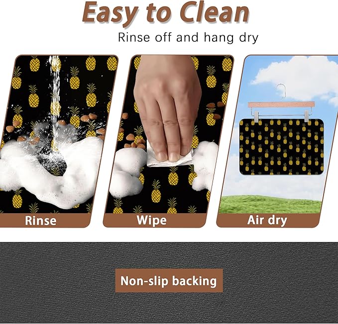 Dog Food Mat for Floors,Pineapple Tropical Absorbent Quick-Dry Pet Feeding Mat,Cat Dog Bowl Mats for Food and Water,Non-Slip Pet Accessories Supplies 16"x24"