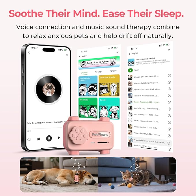 Pet Phone – Smart GPS Pet Tracker with Real-Time Location, Two-Way Communication, Emotional Support, and Unlimited Data | Ideal for Dogs and Cats | Up to 5-Day Battery (Light Pink)