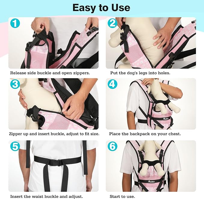 Pawaboo Pet Dog Front Carrier Backpacks, Legs Out Pet Carrier Backpack, Adjustable Easy-fit Dog Chest Carriers for Small Medium Dogs Hands Free for Travel Hiking Cycling Camping, L, Pink Daisy