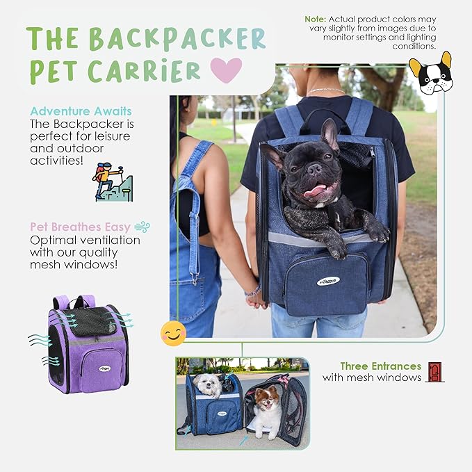 Petique The Backpacker Pet Carrier - Coral: for Small Dogs/Cats/Pets, Storage Pocket, Luggage Handle Slit, Leash Inside, Adjustable Straps, Reversible Mat, 3 Entryways, Folds Flat, Reflective Strip