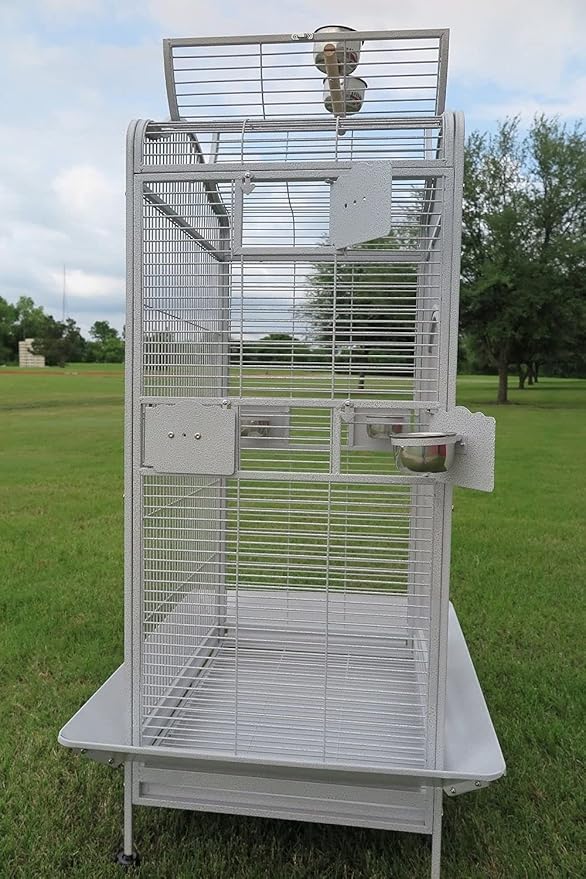 2 Color, Extra Large Wrought Iron Dome Top for Macaw Goffin's Cockatoo Cockatiels African Grey Amazon Parrots Green Cheek Conures Caique Bird Cage with Rolling Stand