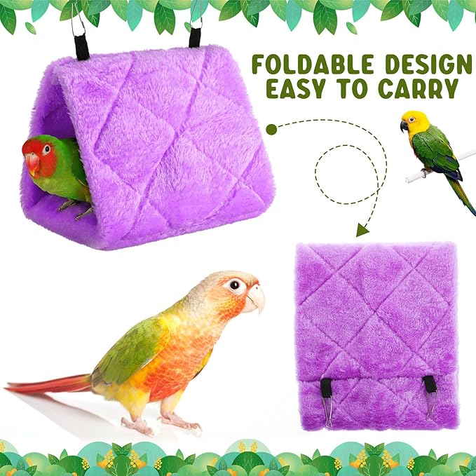 4 Pcs Winter Warm Bird Nest for Cage Plush Birds Hanging Snuggle Cave 6.7" and 9.5" House Shed Hut Parakeet Sleeping Bed Hammock Fluffy Birds Hideaway Tent for Small Parrot(Cute,Diamond)