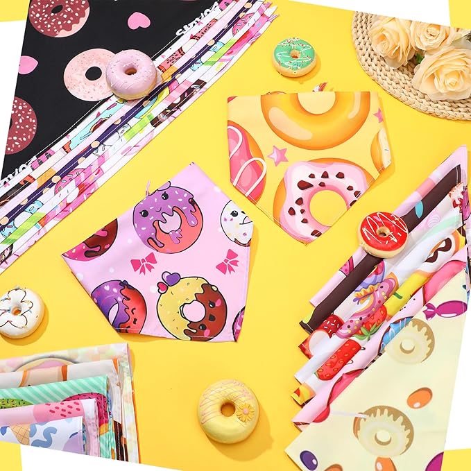150 Pcs Donut Dog Bandanas Bulk Pet Bibs Colorful Triangle Scarf Donut Pet Bandanas for Medium Large Dogs Spring Summer Candy Theme Birthday Costume Decor