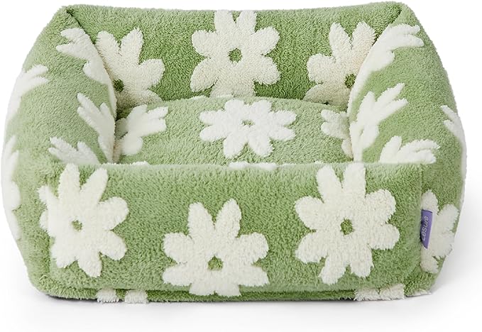 LE SURE Cute Dog Bed for Small Dogs & Cats- Washable Puppy Beds,Cozy Rectangle Orthopedic Pet Sofa with Jacquard Shaggy Plush & Anti Slip Bottom,20x19x6inches