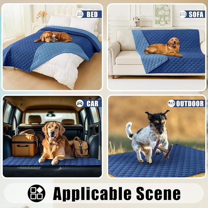 Smiry Waterproof Dog Bed Cover Blanket, Soft Reversible Pet Blanket, Washable Leakproof Cats Dogs Couch Cover for Sofa, Couch, Furniture (82x102 Inch, Navy/Blue)