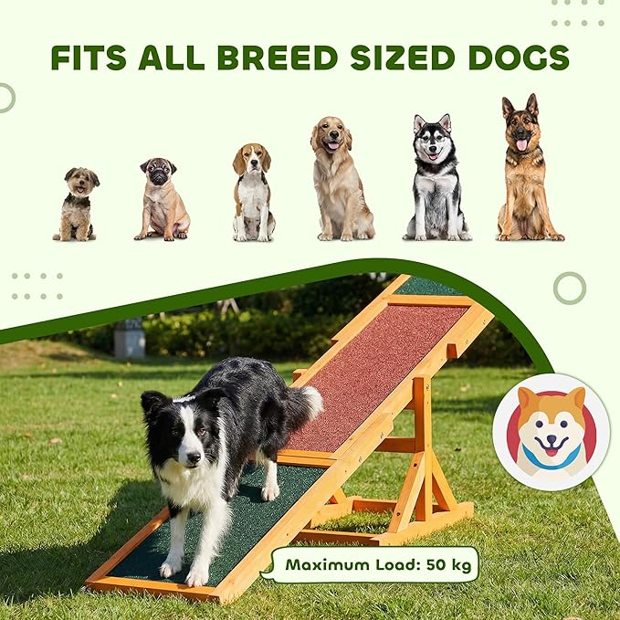 PawHut Wooden Dog Agility Seesaw for Training and Exercise, Platform Equipment Run Game Toy, Weather Resistant Pet Supplies, 71" L x 12" W x 12" H, Natural