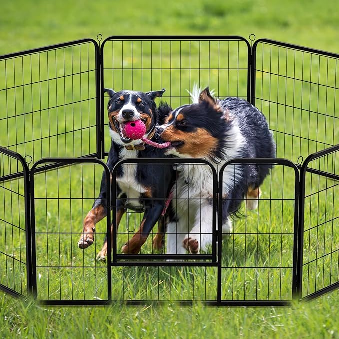 NEWBULIG Dog Playpen 8 Panels 24" Height Foldable Heavy Duty Metal Dog Exercise Playpen Puppy Fence for Indoor Outdoor Yard