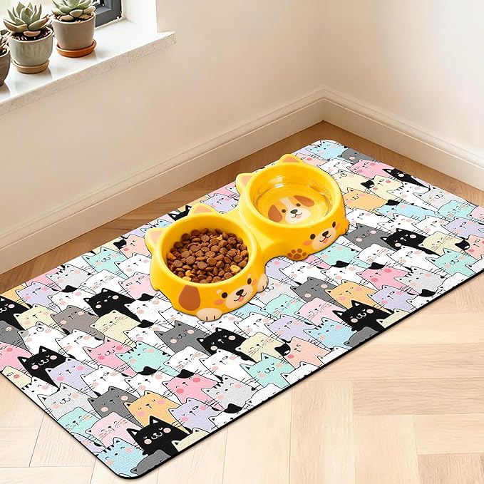Pet Feeding Mat for Floors Waterproof Dog Mat for Food and Water Absorbent Quick Dry Non Slip mat for Cat Bowls