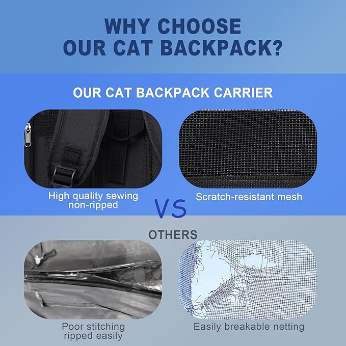 Pesen Cat Backpack Carrier, Breathable & Foldable Pet Carriers for Cats, Small Dogs and Rabbits Under 15 lbs, Airline Approved Dog & Cat Carrier Backpack for Hiking, Travel, Camping, Gray