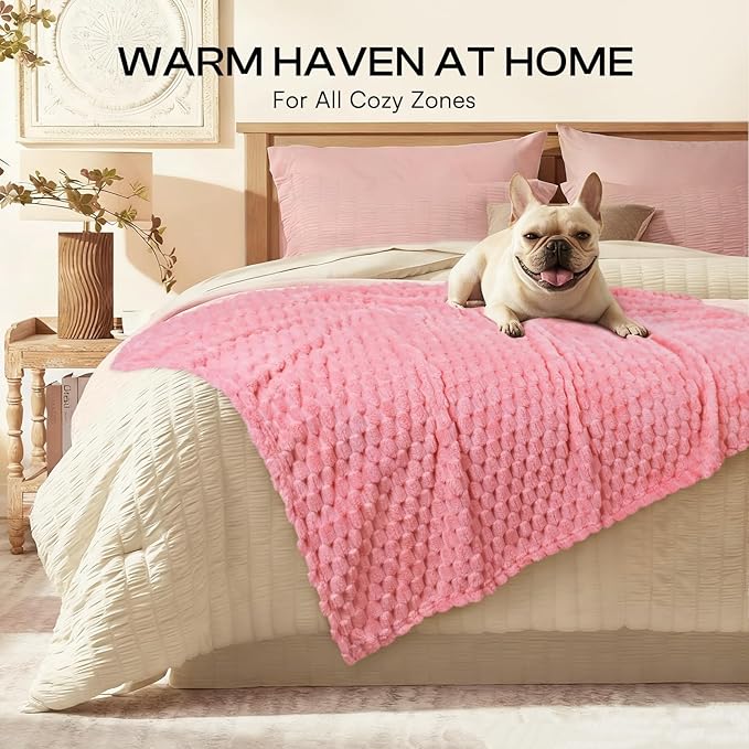Luciphia Soft 300GSM Fleece Pet Blanket for Small Medium Large Dogs Washable 3D Textured Flannel Cat Puppy Decorative Furniture Protector Throw Durable Pink, L(41''x31'')