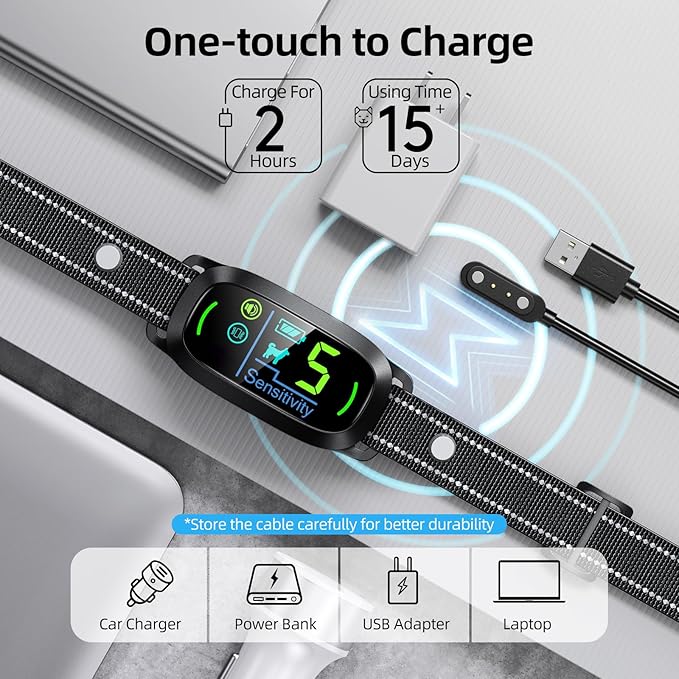 Dog Bark Collar, Rechargeable Smart Collar, Anti Barking Training Collar with 5 Adjustable Sensitivity Beep Vibration, Bark Collar for Large Medium Small Dogs (Black)