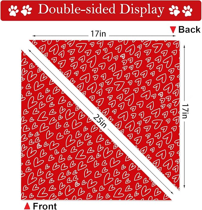 Valentines Dog Bandanas, 2 Pack Mother's Day Triangle Dog Bandanas, Reversible Love and Heart Pet Scarf, Premium Durable Fabric, Boys and Girls, Holiday Bandana for Large and Extra Large Dogs
