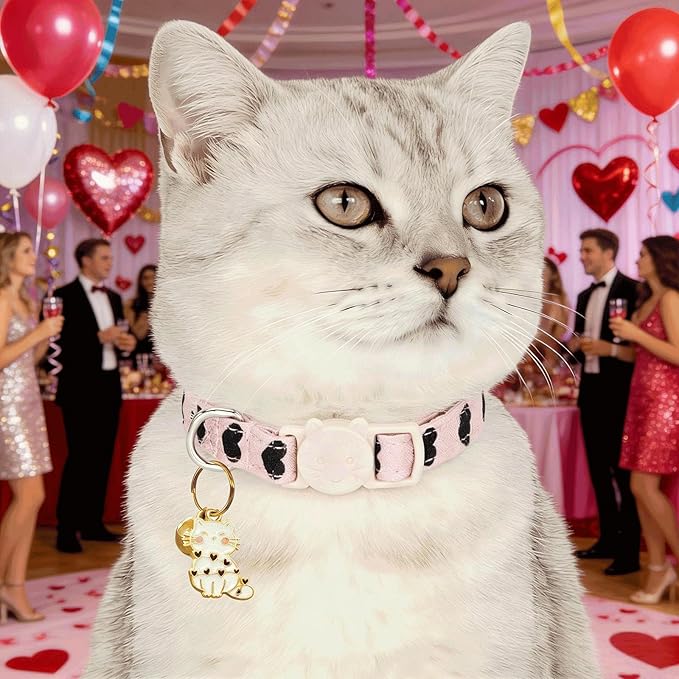 Elegant little tail 2 Pack Cat Collar- Valentines Cat Collars Breakaway with Bell Pendant Wedding Kitten Boy Girl Safety Adjustable 7-12 Inch Collar for Small Cats Puppy